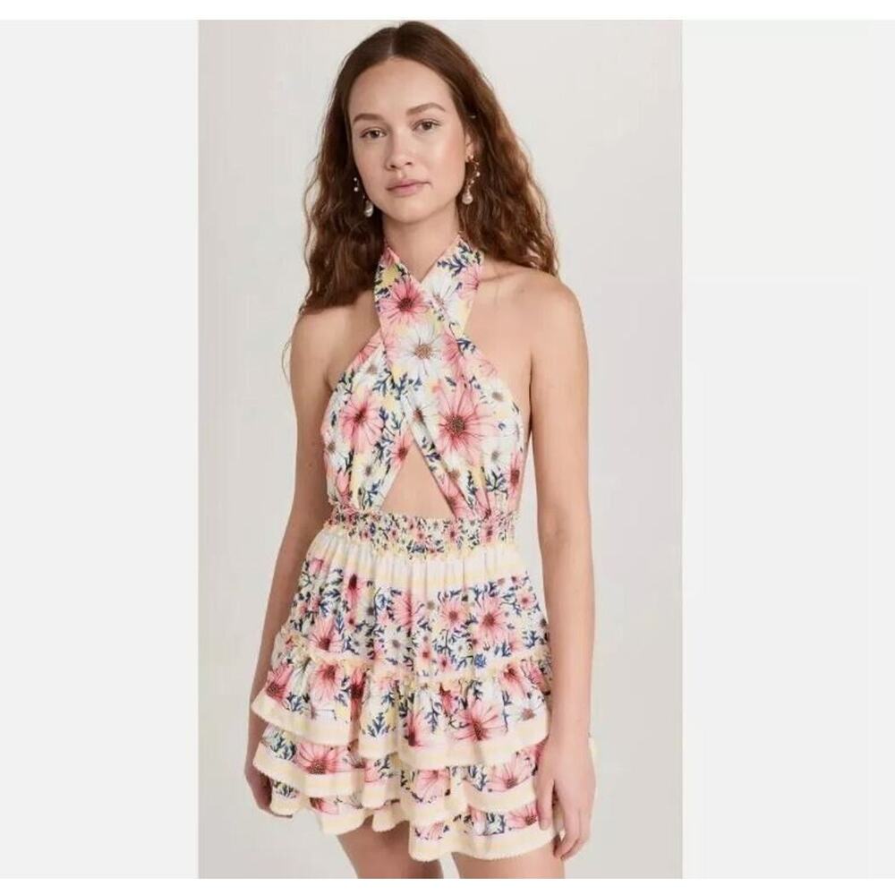 NEW Agua Bendita Sz S Maona Ross Mini Halter Tiered Dress in Multicolor Floral